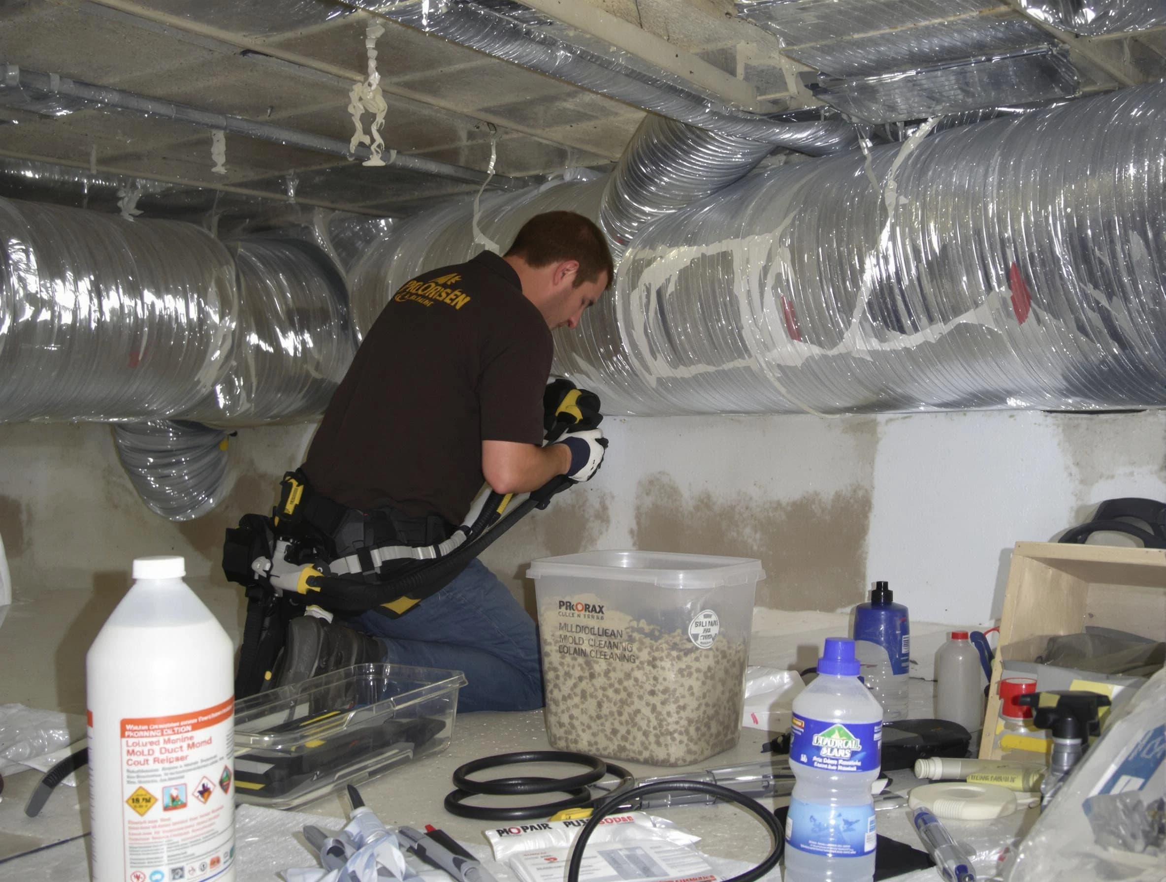 Costa Mesa Air Duct Cleaning specialist performing professional mold removal from air ducts in Costa Mesa