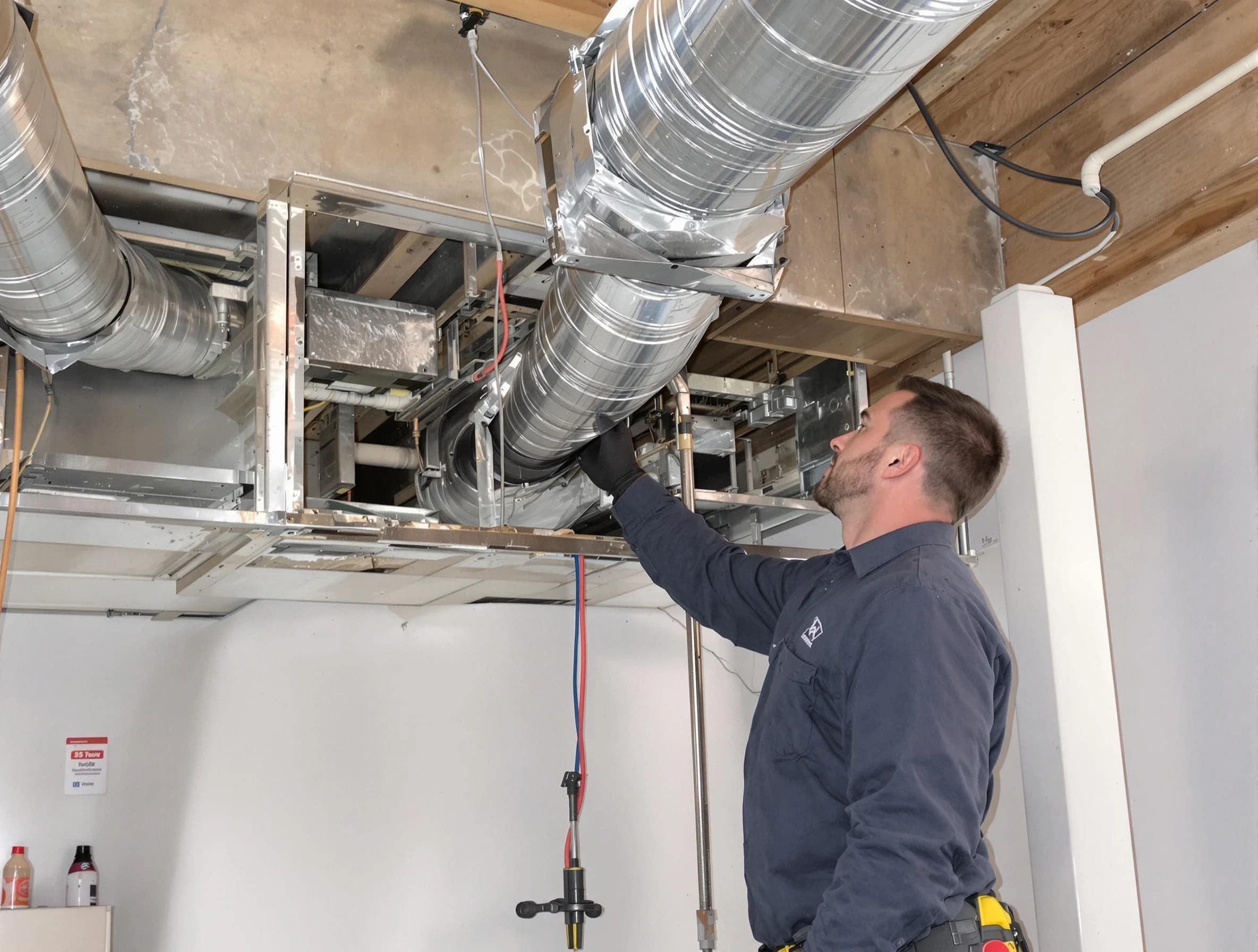 Costa Mesa Air Duct Cleaning technician performing professional air duct repair using specialized tools in Costa Mesa