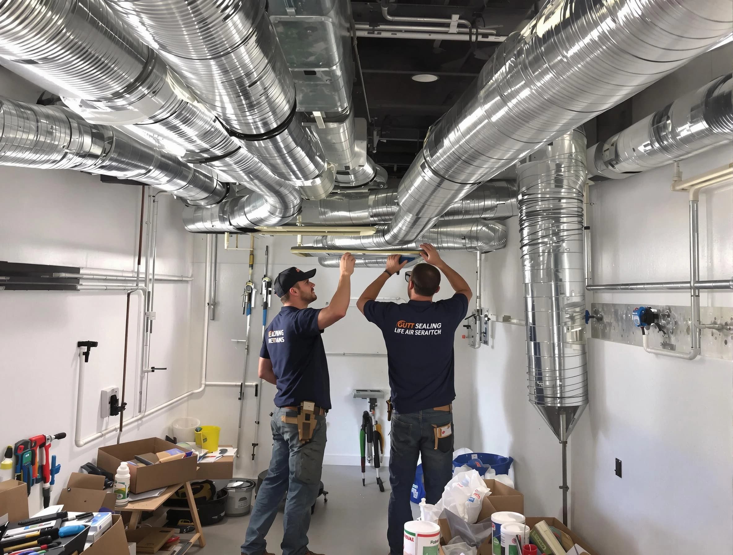 Costa Mesa Air Duct Cleaning technician applying professional duct sealing solutions in Costa Mesa