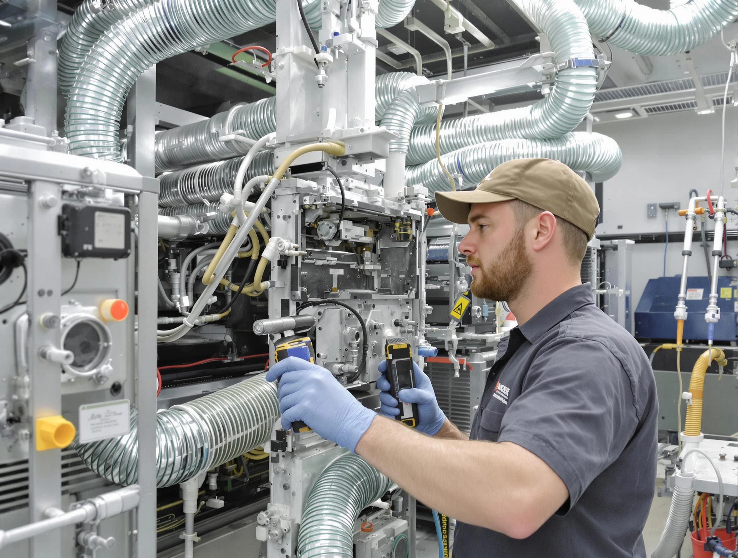 Costa Mesa Air Duct Cleaning technician performing precision commercial coil cleaning at a business facility in Costa Mesa