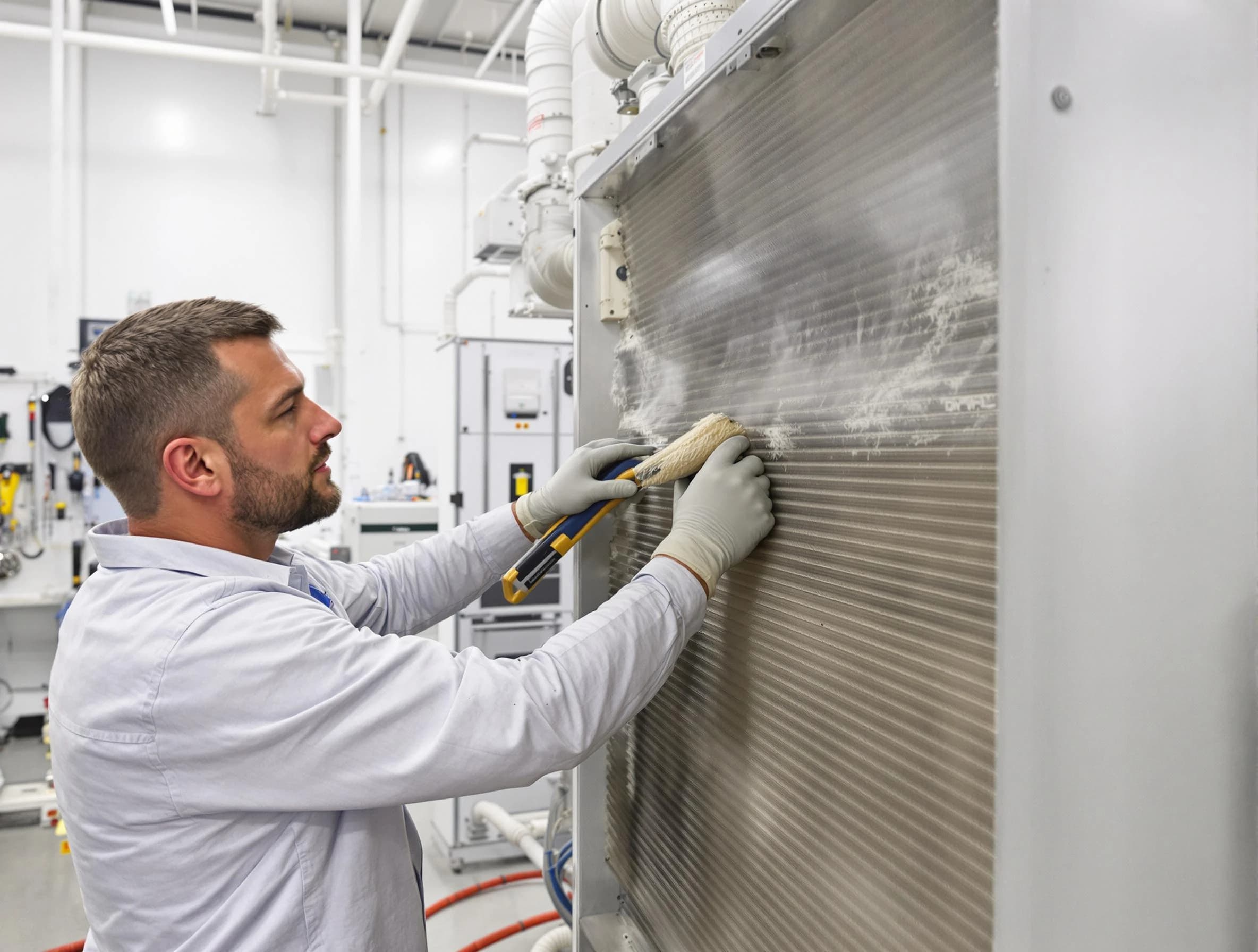 Costa Mesa Air Duct Cleaning technician performing precision commercial coil cleaning at a Costa Mesa business